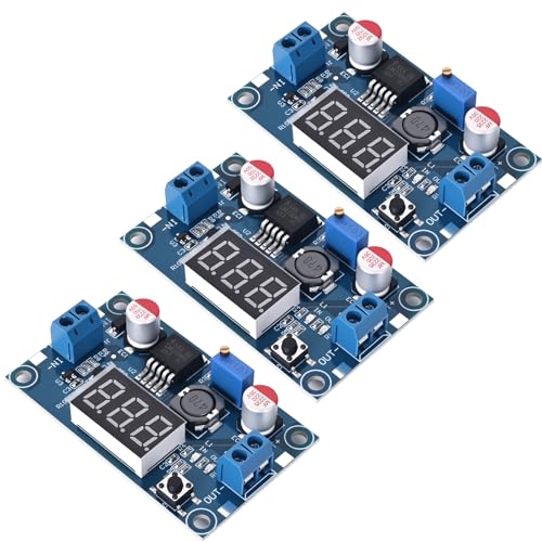 Image of LM2596 DC-DC Buck Power Converter Module, Adjustable Voltage Regulator 4-40V to 1.25-37V Buck Converter with LED Voltmeter Display（Pack of 3）