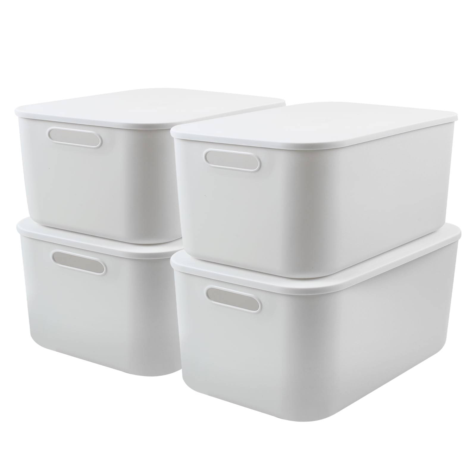 MaxEarn 4 Pack Plastic Storage Boxes with Lids, 15.5L Stackable Storage Baskets with Handles, 36.5x27.5x15.5cm Cupboard Organiser, White Organizer Containers for Bathroom, Kitchen, Office — image 1