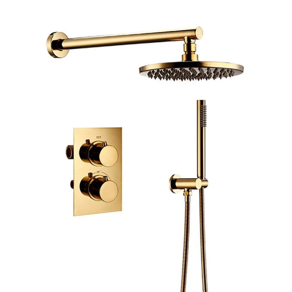 ASerZenith Titanium Gold Solid Brass Shower Set Intelligent Thermostatic Faucet Mixing Valve Bathroom Bathroom Faucet 10 inch