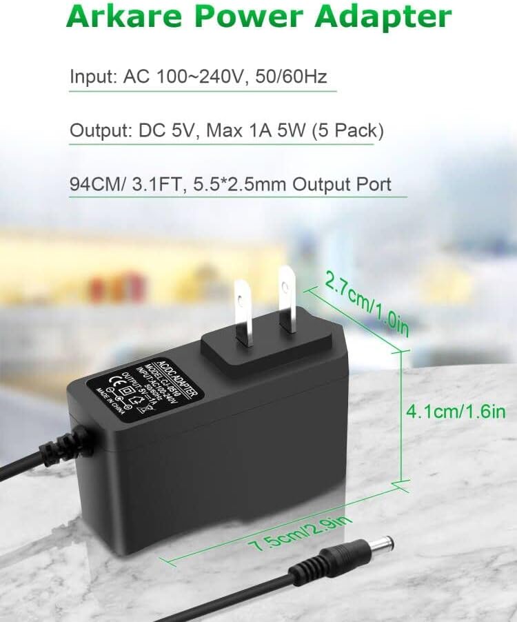 Miniatura 5 de Adaptador de fuente de alimentación de 5 V 1A CC 5 V 1000 mA Cable de alimentación CACC Cargador AC 100V-240V a DC 5 voltios 1Amp 0.5A para cámara