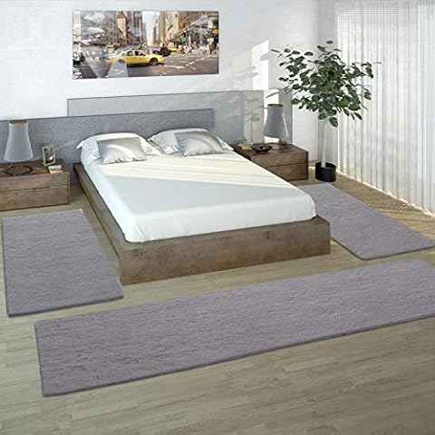Alfombra Dormitorio Peludo Esponjoso y de Piel Sintética Unicolores, Gris Cover