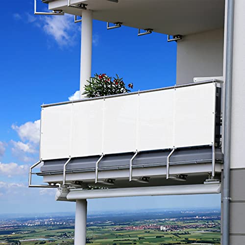 Malla Ocultación Vela de Sombra 125 x 200 cm Transpirable y Protector Solar Toldo para Balcón Parasol con Ataduras de Cables para Exterior, Jardin, Patio, Blanco