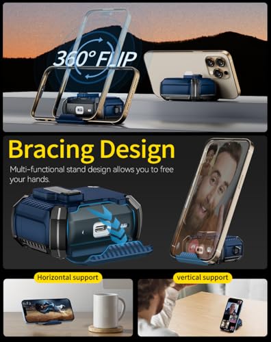 Image of Pohgelan Compatible with AirPods 4 Case Carbon Fiber Texture(Blue) | Magnetic Automatic Lock with Phone Stand & Cleaning Kit,Compatible with Magsafe