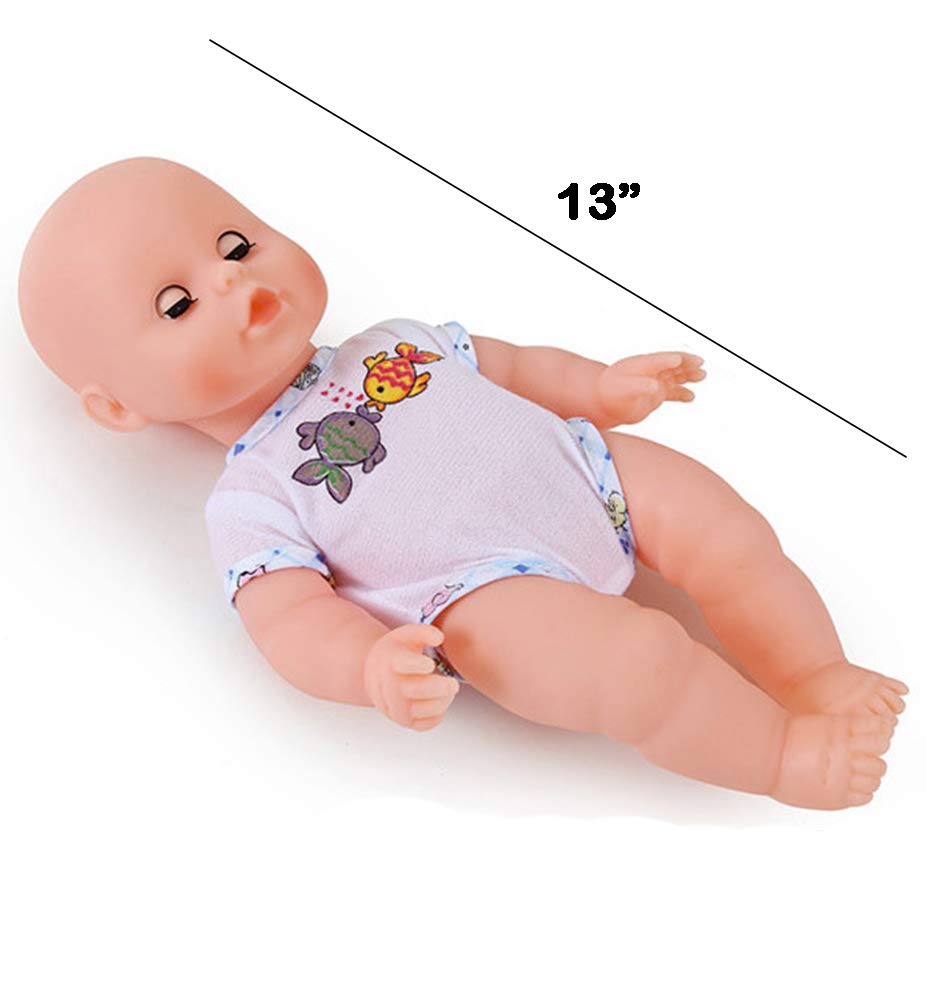 Baby Bath Toys 13-Inch Little Newborn Doll Bath Set - Real Working Bathtub with Detachable Shower Spray and Accessories for Kids Pretend Play