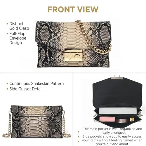 Image of Women's Retro Chain Shoulder bag Snake Print Purse, Leather Crossbody Bag Handbag Evening Bag,Envelope Clutch