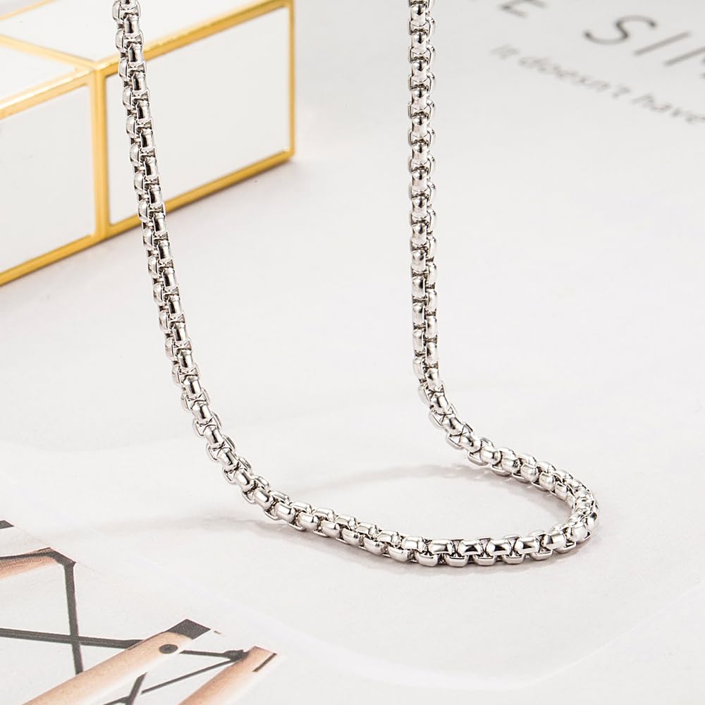 Dankadi - Collar fino de 3 mm en plata 925, cadena Rolo Fine 16" 17" 18" 19" 20" 22" 24" 26" 28" 30" para colgante de eslabones de caja redonda cuadrada, diseño italiano joyas para hombre mujer