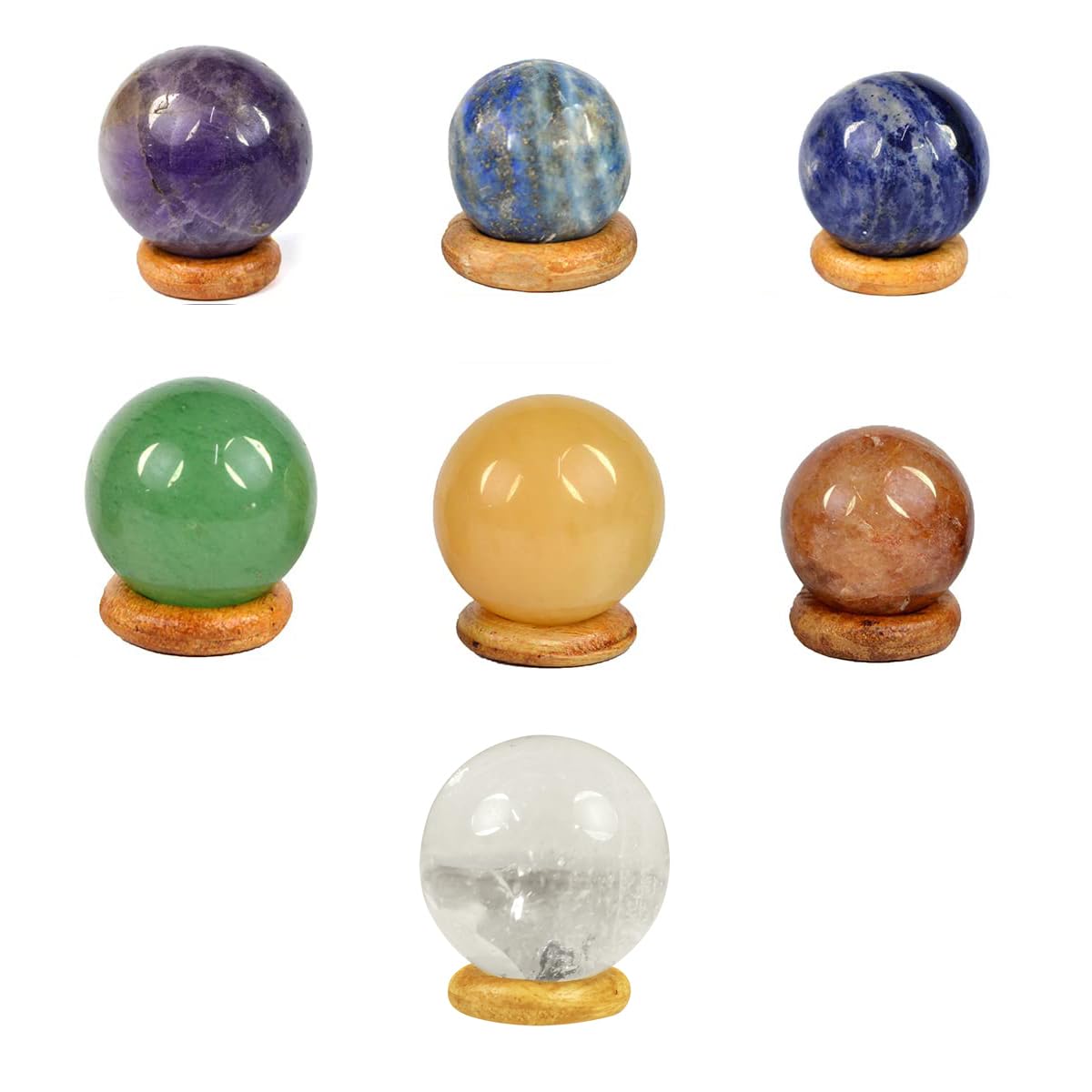 Crystu 7 Chakra Balls/Sphere for Reiki Healing, Grid and Aura Cleaning, Vastu Correction and Crystal Healing Stone Ball Size 20-25 mm Pack of 7 pc