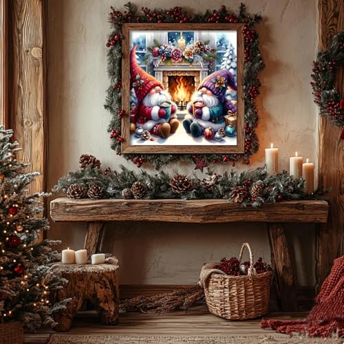 Image of Eiazuiks Christmas Stamping Cross Stitch Kit, Gnomes Christmas Counting Cross Stitch Kit for Adult Beginners, Full Line DIY Stitching Kit for Home Decor Cross Stitch Patterns 14x14 inches