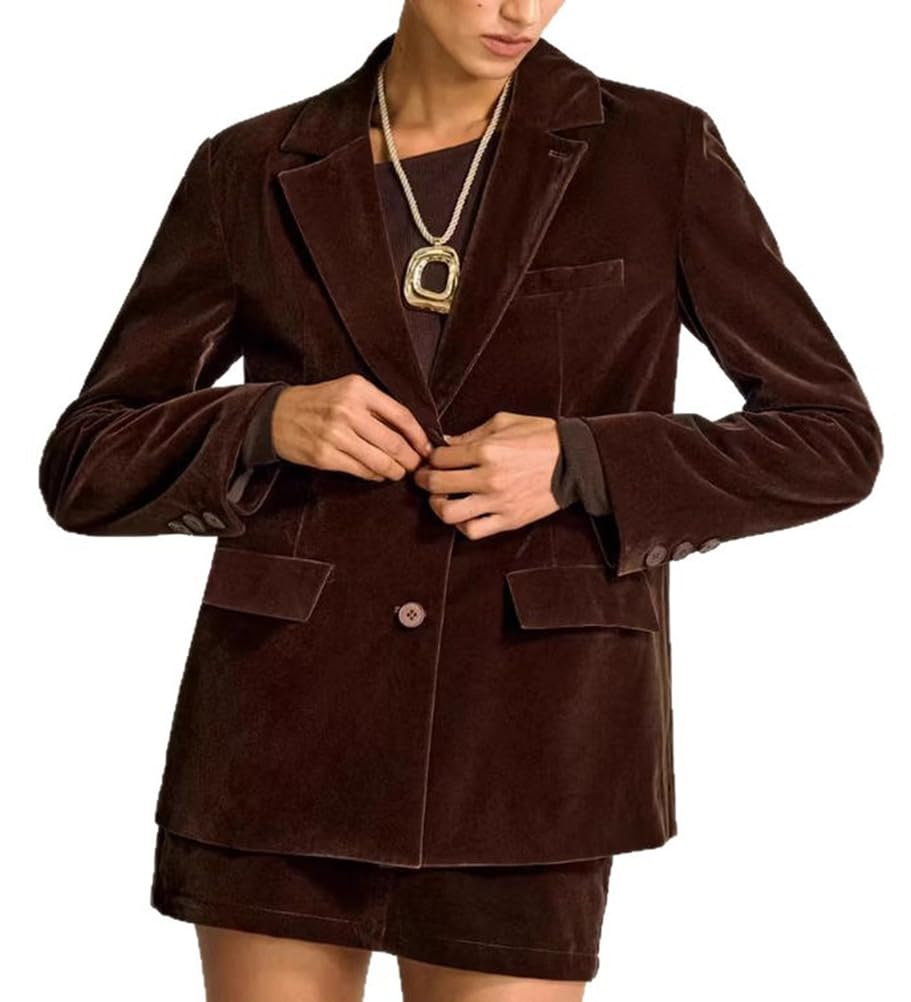 Womens Suede Blazer Jacket Long Sleeve Tops Plus Size Casual Button Coat Y2k Fall Fashion Outerwear Blazers