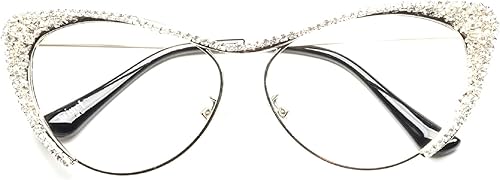 Miniatura 2 de mincl Lentes de sol brillantes con marco de metal retro, ojo de gato, diamantes de imitación, para mujer, con protección UV