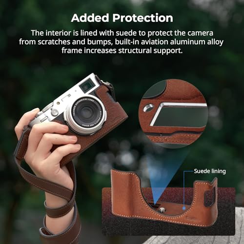 SmallRig X100VI Half Leather Case Kit with Shoulder Strap, Retro Style Leather Camera Half Leather Case with Aluminum Alloy Frame for FUJIFILM X100VI Brown - 4699 by SmallRig - Image 3