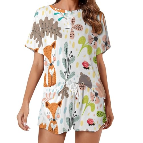 Pyjama femme short ensemble d'été hérisson renard cerf pour vos soirées cocooning