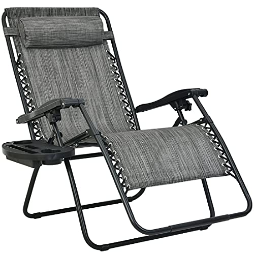 Patio Watcher Oversized Zero Gravity Chair Folding Recliner Chair with Cup Holder Accessory Tray and Removable Pillow for Outdoor Yard Porch Gray 1 Chair