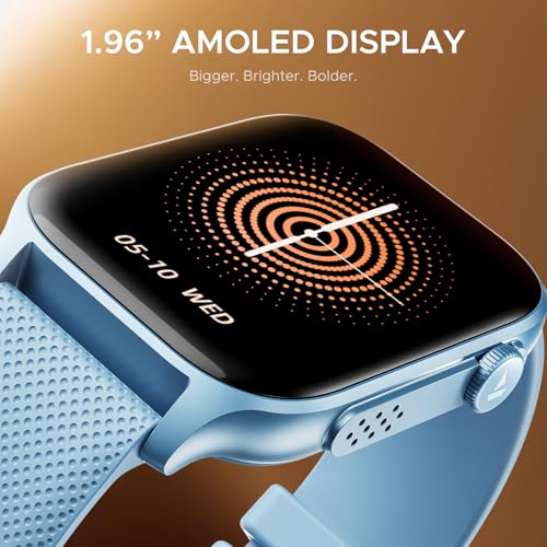 Image of Boat Ultima Ember smartwatch with 1.96 inch AMOLED Display, AOD, Personalized Fitness Nudges, Functional Crown,100+ Sports Modes, Create Your Own Watchface, smartwatch for Man and Woman (Mist Blue)