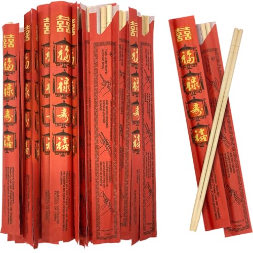 52USA Disposable Bamboo Chopsticks (100 Sets) - 9'' Long, UV Treated, Individually Wrapped Japanese...