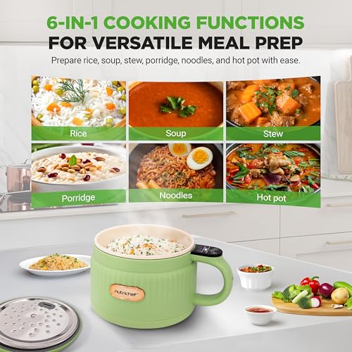 image for NutriChef 1.6 QT Portable Electric Rice Cooker & Lunch Maker | Multi-F