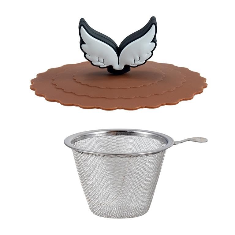 DRW Lot de 6 tasses à infuser avec filtre et couvercle anges Rafael en céramique Mug 7,5 x 7,5 x 10 cm