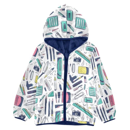 Study Stationery Pencil Girls Fleece Jacket Girls Fall Jacket Boys Coats Zip Up Hoodie Children Sherpa Warm Outerwear 2-10T