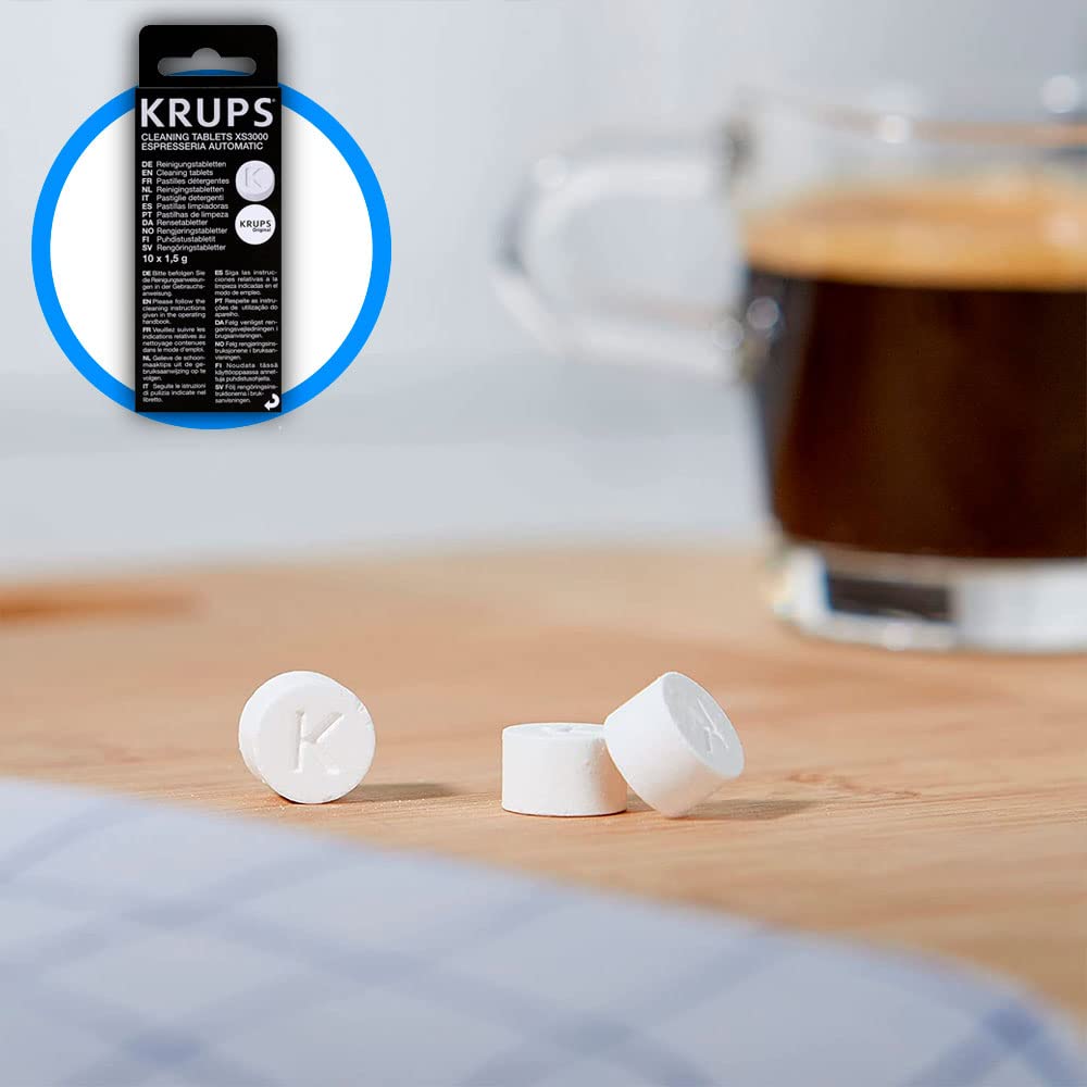 Krups Tavolette Detergenti XS300010 per Macchina da caffè | Pastiglie Decalcificanti Macchina da caffè, Pastiglie Krups Pulizia Caffettiera, 1,5 gr x 10 pezzi