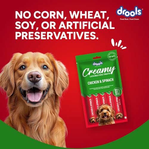 Image of Drools All Life Stages Dog Treats Creamy 5 Sticks Tasty & Nutritious Snack for All Breeds (15g x5) 75g | Chicken & Spinach Flavour | Ideal for Training | Supports Hydration | Boost Muscle Health