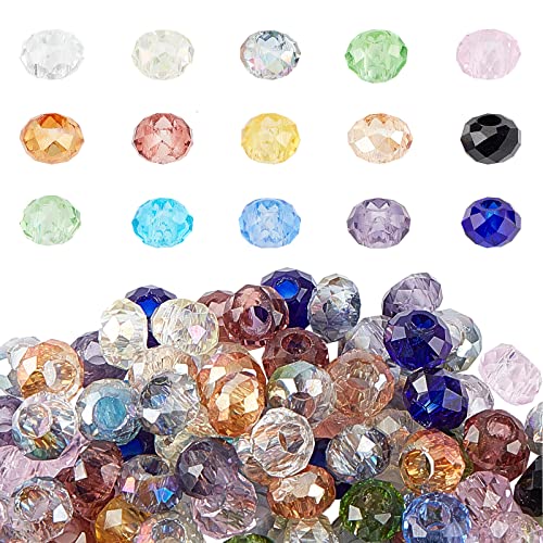 PH PandaHall 100pcs Crystal Glass Beads 8x5mm Faceted Large Hole Beads European Rondelle Spacer Bead for DIY Snake Chain Charm Bracelet Necklace Earring Jewelry Making Hole: 3mm Mixed Color