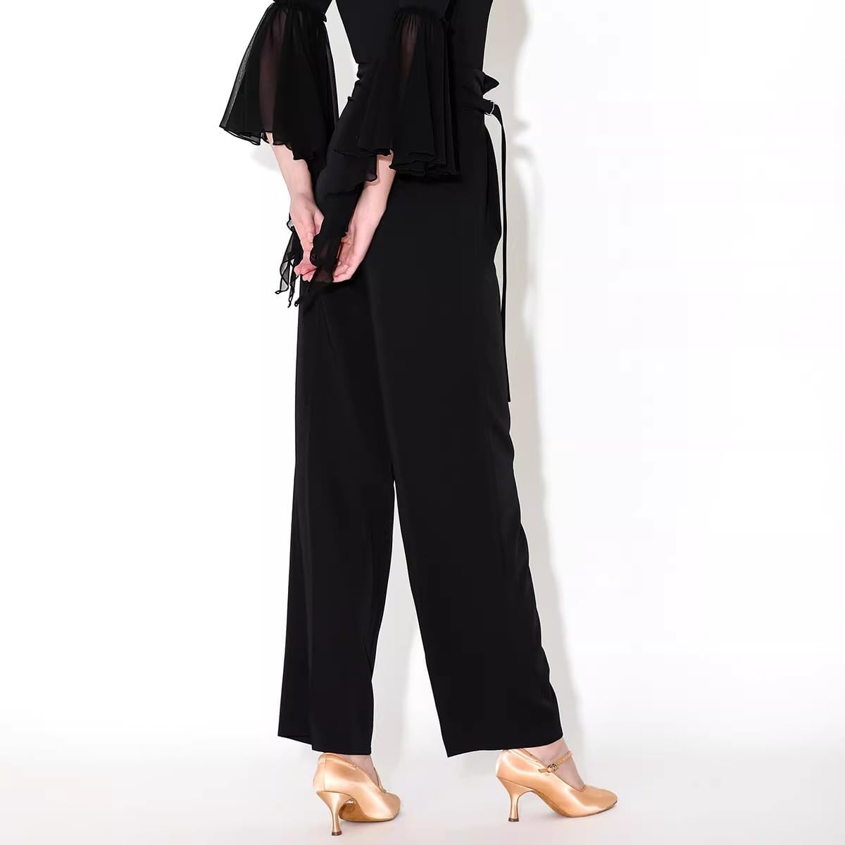 Women's High Waist Wide Leg Ballroom Pants Professional Tango Salsa Practice Trousers Flowy Breathable Fabric