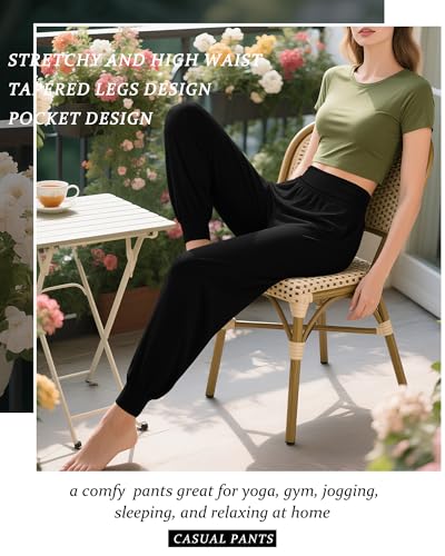 2 Pack Women's Yoga Joggers, Cozy Sweatpants with Pockets Casual Loose Comfy High Waisted Lounge Pants2