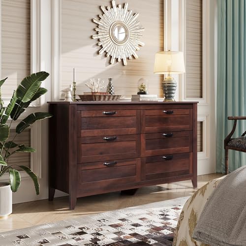 WLIVE-6-Drawer-Dresser-Retro-Chest-of-Drawers-with-Metal-Handle-Double-Wood-Dresser-for-Bedroom-Living-Room-Large-Storage-Cabinet-Brown WLIVE 6 Drawer Dresser Retro Chest of Drawers with Metal Handle Double Wood Dresser for Bedroom Living Room Large Storage Cabinet Brown