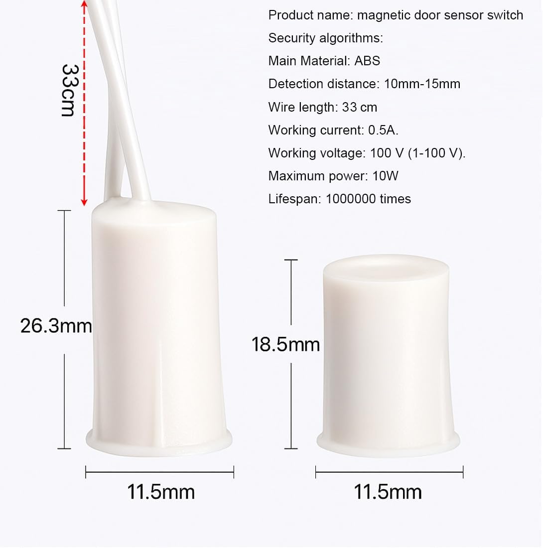 Gebildet 6pcs Recessed Wired Security Window Gate Contact Sensor Alarm Magnetic Reed Switch, Magnet Near - Connect Circuit, Magnet Away - Break Circuit,Magnetic Switch(Cylindrical,White)