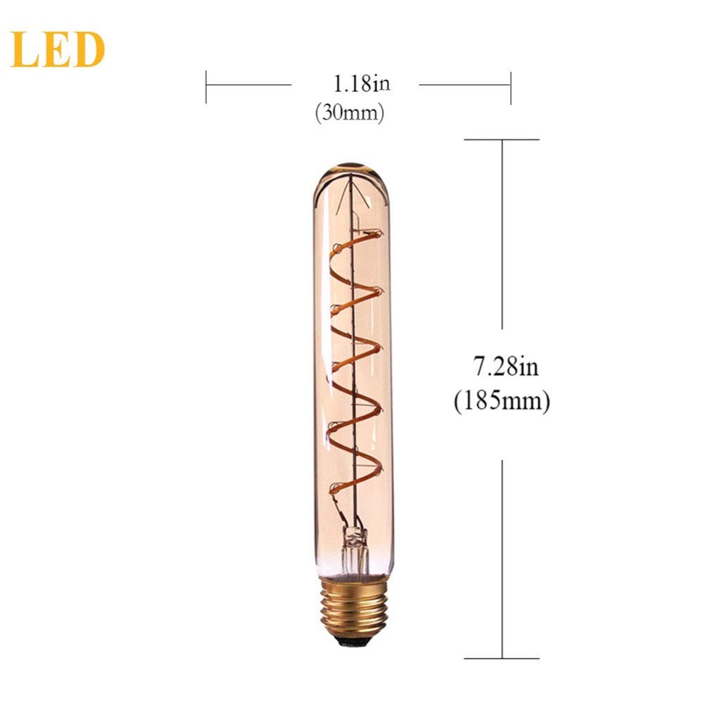 Bombilla, 4 Bombillas LED de filamento Lineal Flexible en Espiral T30 de 185 mm, tubulares, de 3 W, de Vidrio ámbar, 2200 K, con Casquillo E27, Regulables, para iluminaci
