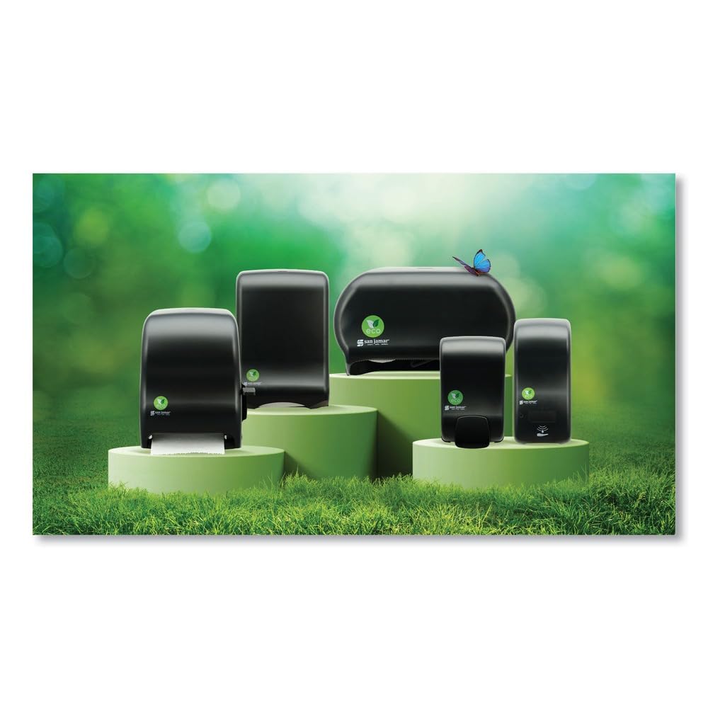 San Jamar ecoLogic Tear-N-Dry - Dispenser elettronico di asciugamani di carta in plastica riciclata, alimentato a batteria, dispenser da parete per casa e lavoro, rotoli da 25,4 cm, nero