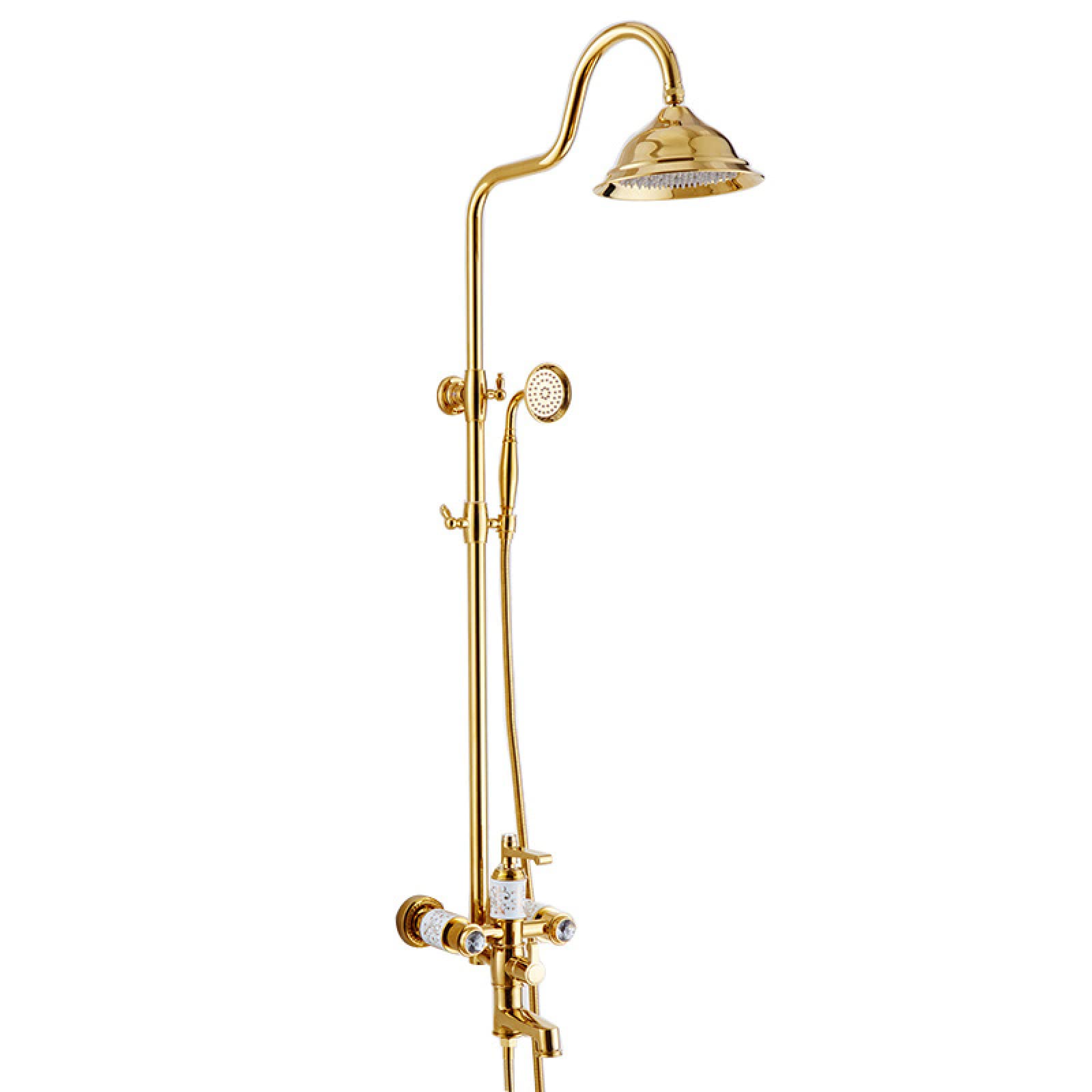 OZBMA European Style Shower Set Full Copper Gold Faucet Bathroom Rose Hot and Cold Water Rain Lift, Golden