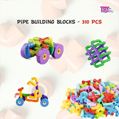 Image of ToyMagic Pipe Building Blocks - 310 Pcs, Creative Interlocking STEM Toys for Kids, Multicolor DIY Construction Set, Educational Puzzle Blocks, Enhances Fine Motor Skills, Ideal Gift for Ages 3+