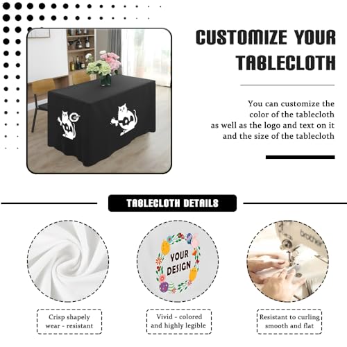 Customized Table Cloth with Logo 4FT 5FT 6 FT 8 FT Table for Business Tradeshow Events Birthday Wedding Anniversary Tradeshow Custom Table Cloth Personalized TableCloth with Logo (8 FT Open Back)