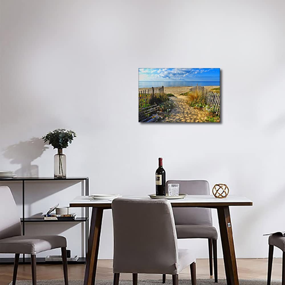 TISHIRON Sand Dune Canvas Art Seaside Fence Seascape Prints for for Living Room Bedroom Beach Painting Framed Wall Art Coastal Landscape Wall Decorations Ready to Hang 8x12in - Image 2