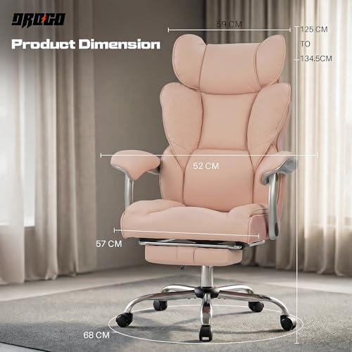 Image of DROGO Emperium Office Chair for Work from Home 400LBS | Ergonomic Executive Boss Chair with PU Leather, High Back, Spacious Cushion Seat & Pumping Lumbar Support | Premium Metal Base & Footrest (Pink)