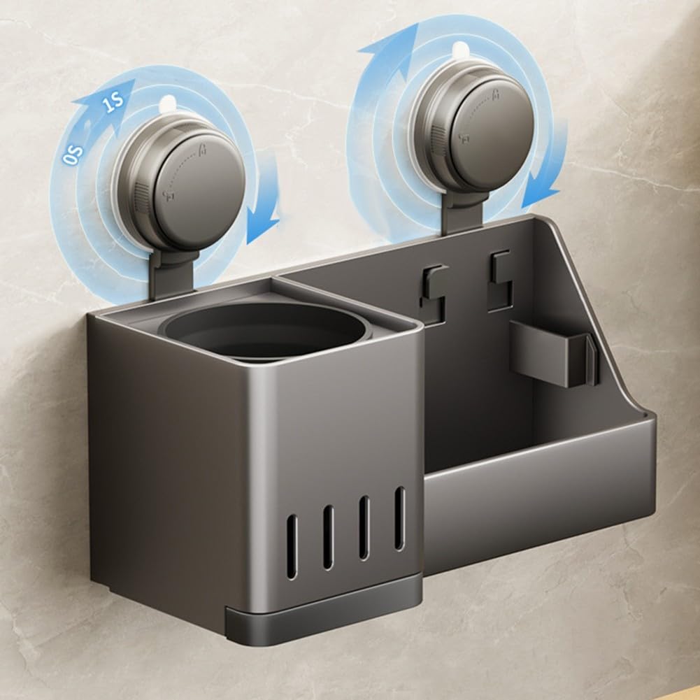Soporte para escobilla de inodoro montado en la pared con estante de almacenamiento, fuerte fijación de ventosa para superficies lisas, diseño ventilado para secado rápido, solución de