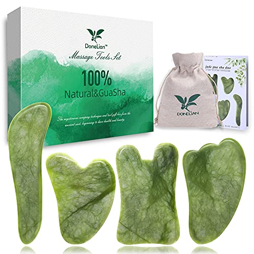 DoneLian Gua Sha,Gua sha Facial Tools, Jade Stone gua sha for Face Body ,Massage Set for SPA Acupuncture Physical Therapy Muscle Knots FacialCaring Point Treatment Lymphatic (4Pcs Gua sha Board)