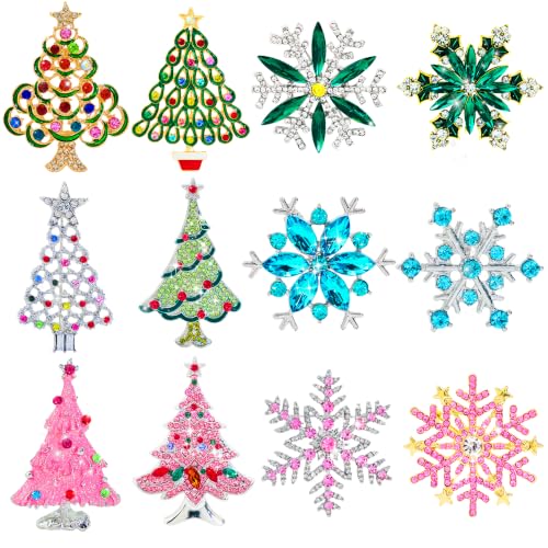 Image of Qenk 12PCS Christmas Pins and Brooches Set with Christmas Tree, Snowflake