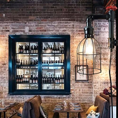 Aplique de pared vintage industrial interior E27 lámpara con enchufe negra 5