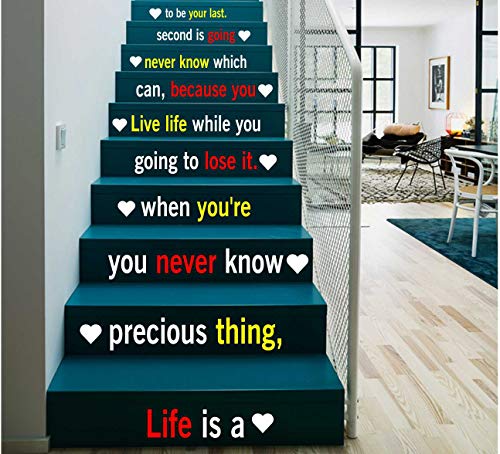 Image of CVANU Letters Wall Decor Stickers Stair Decals Quotes Stairway Decals Quote Steps Vinyl Stickers Lettering Family Staircase Decal Multicolor (Stairs-pg 19)