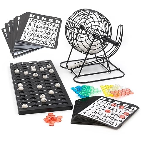 Juego de Bingo, Tambor de Metal, 18 cartones de Bingo, 75 Bolas de Bingo, Tablero de Juego de 150 fichas + 500 cartones de Bingo, Adultos Negros y niños