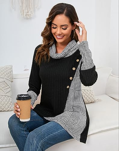 Miusey Women's Cowl Neck Pullover Sweaters Lightweight Long Sleeve Tunic Sweatshirts Asymmetric Hem Knit Sweater4