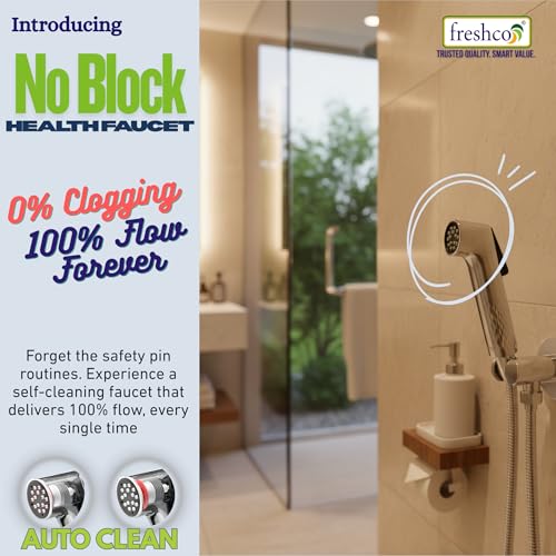 Image of Freshco Pearl No Block Health Faucet for Toilet (Pack of 2 Guns) - Self-Cleaning Nozzle - Air-Injected High Pressure Jet Spray - Non-Slip Grip - Chrome Finish ABS Body (No Hose)