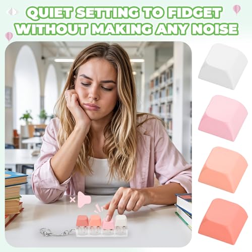 Keyboard Fidget Toy for Adults 2 PCS Slient & Clicky Fidget Keyboard Keychain Clicker Sensory Toys for Anxiety Stress Relief (Pink&Green, 2P-4 in 1) by FunisFun - Image 3