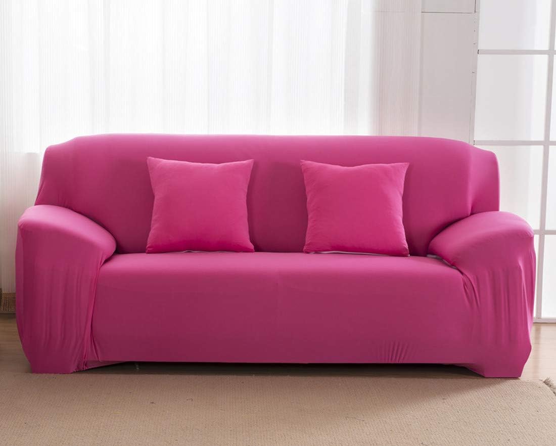 Fansu Elastic Sofa Cover Solid Color, Non Slip Elastic Full Covered Sofa Slipcovers Anti-Mite Furniture Protector Home Decor Stretch Sofa Cover Removable Soft (3 Seater:190-230cm,Rose red)