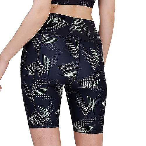 Image of SOIE Women Polyester Blend Sports Shorts High Waist Knee Length with Side Pocket Quick Dry Squat Proof Athleisure Shorts for Workout