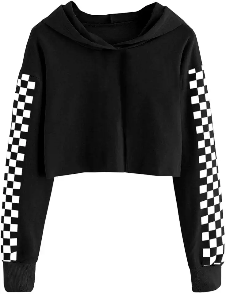 Imily Bela Kids Crop Tops Girls Hoodies Cute Plaid Long Sleeve Fashion Sweatshirts