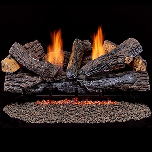 Duluth Forge 210076 Ventless Dual Fuel Log Set Oak-33,000 BTU-T-Stat Control, 30 Inch, Stacked Red Oak