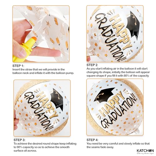 Image of Graduation Decorations 2026 | Graduation Balloons - Pack of 6 | Black and Gold Mylar Foil Balloons for Grad Decorations Class of 2026 | Graduation Party Supplies with Graduation Cap Balloon, KatchOn